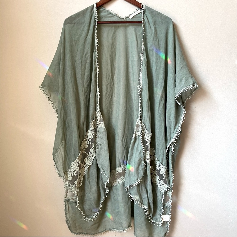 Do Everything In Love Green Lace Kimono style Open Cardigan